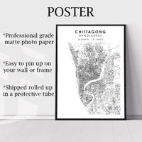 
              Chittagong, Bangladesh Scandinavian Style Map Print 
            