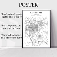 Hattiesburg, Mississippi Scandinavian Map Print 