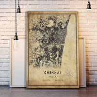 Chennai, India Vintage Style Map Print 