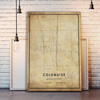 
              Coldwater, Mississippi Vintage Style Map Print 
            