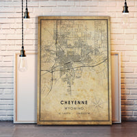 
              Cheyenne, Wyoming Vintage Style Map Print 
            