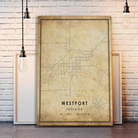 Westport, Indiana Vintage Style Map Print 