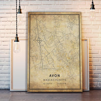 
              Avon, Massachusetts Vintage Style Map Print 
            