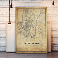 Parkersburg, West Virginia Vintage Style Map Print