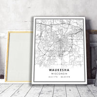 Waukesha, Wisconsin Modern Map Print 