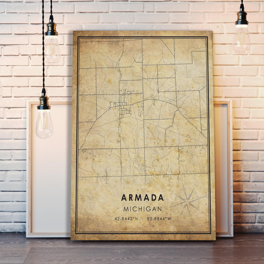 Armada Michigan Vintage City Map Print City Streets Map Decor