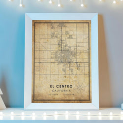 El Centro, California Vintage Style Map Print 