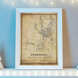 Chaguanas, Trinidad and Tobago Vintage Style Map Print 