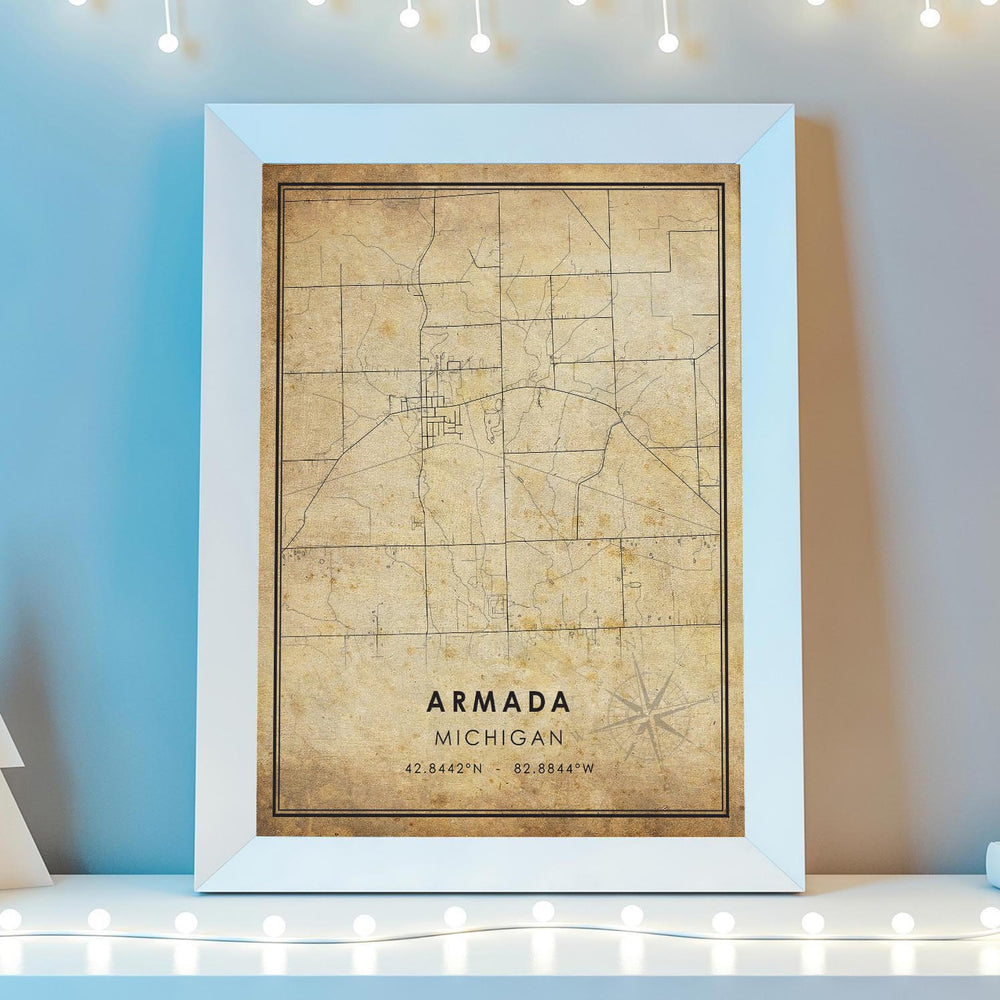 Armada Michigan Vintage City Map Print City Streets Map Decor