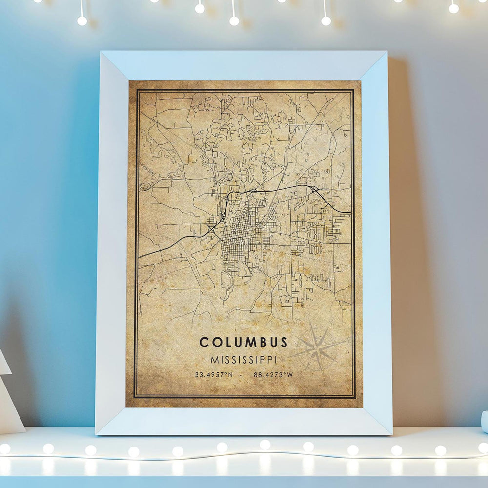 Columbus, Mississippi Vintage Style Map Print 