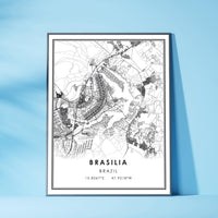 Brasilia, Brazil Modern Style Map Print 