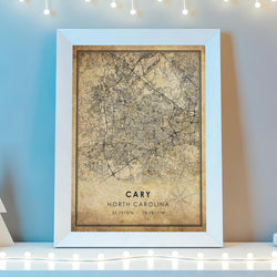 Cary, North Carolina Vintage Style Map Print 