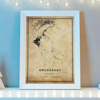 
              Anchorage, Alaska Vintage Style Map Print 
            