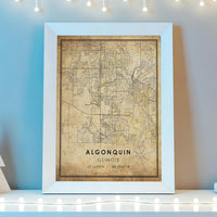 Algonquin, Illinois Vintage Style Map Print 