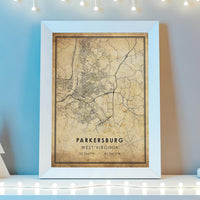 Parkersburg, West Virginia Vintage Style Map Print