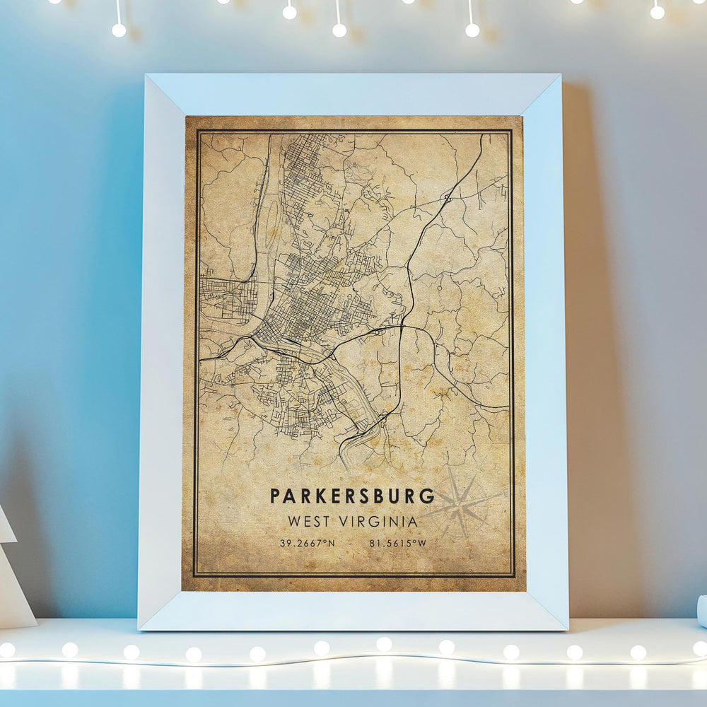 Parkersburg, West Virginia Vintage Style Map Print