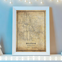 
              Bellevue, Nebraska Vintage Style Map Print 
            