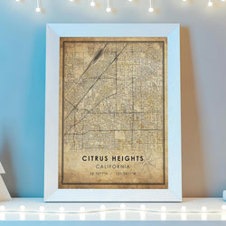 Citrus Heights, California Vintage Style Map Print 