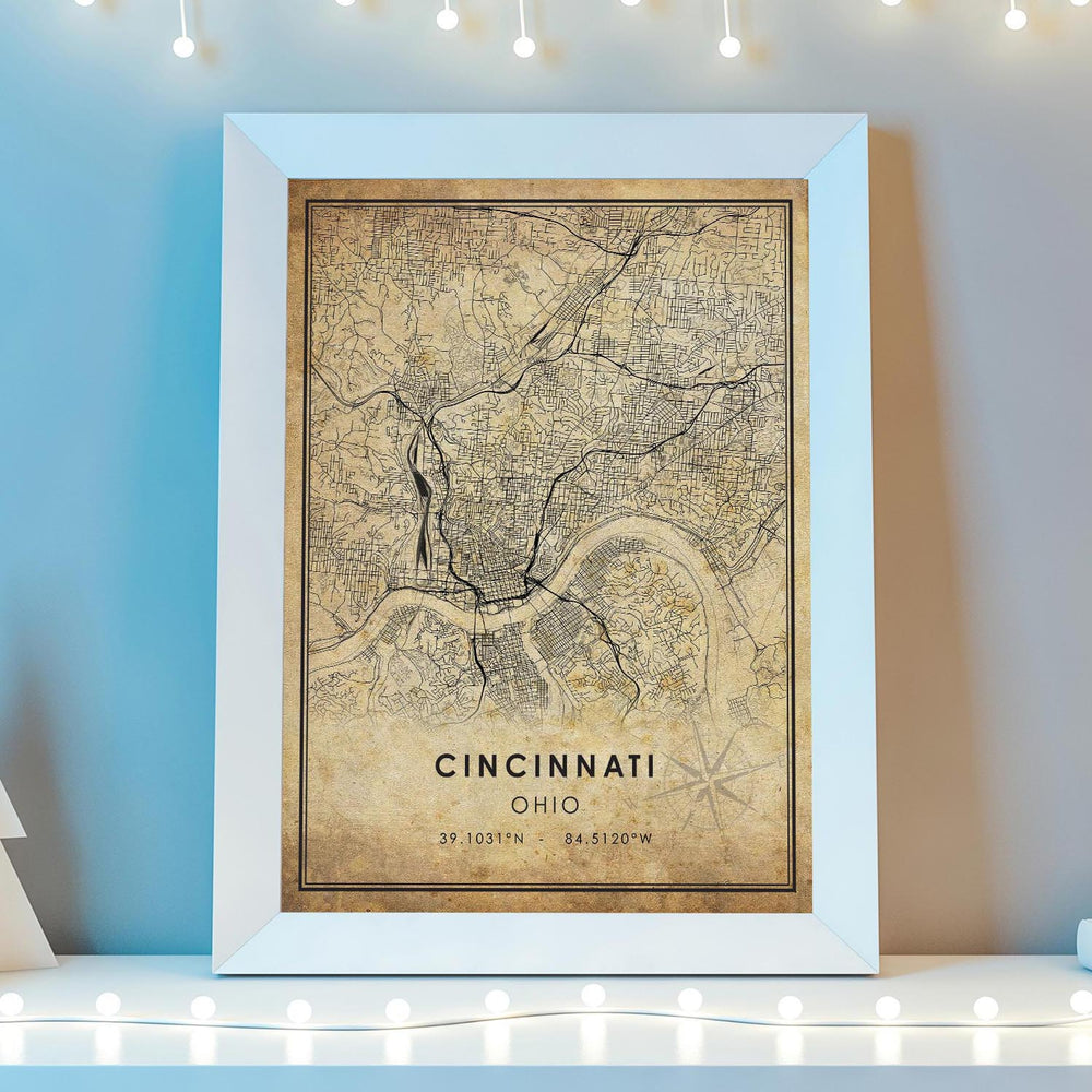 Cincinnati, Ohio Vintage Style Map Print 