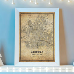 Mendoza, Argentina Vintage Style Map Print 