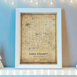 Cass County, Michigan Vintage Style Map Print 