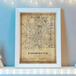 Bloomington, Ilinois Vintage Style Map Print 