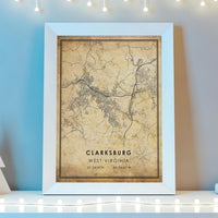 
              Clarksburg, West Virginia Vintage Style Map Print 
            