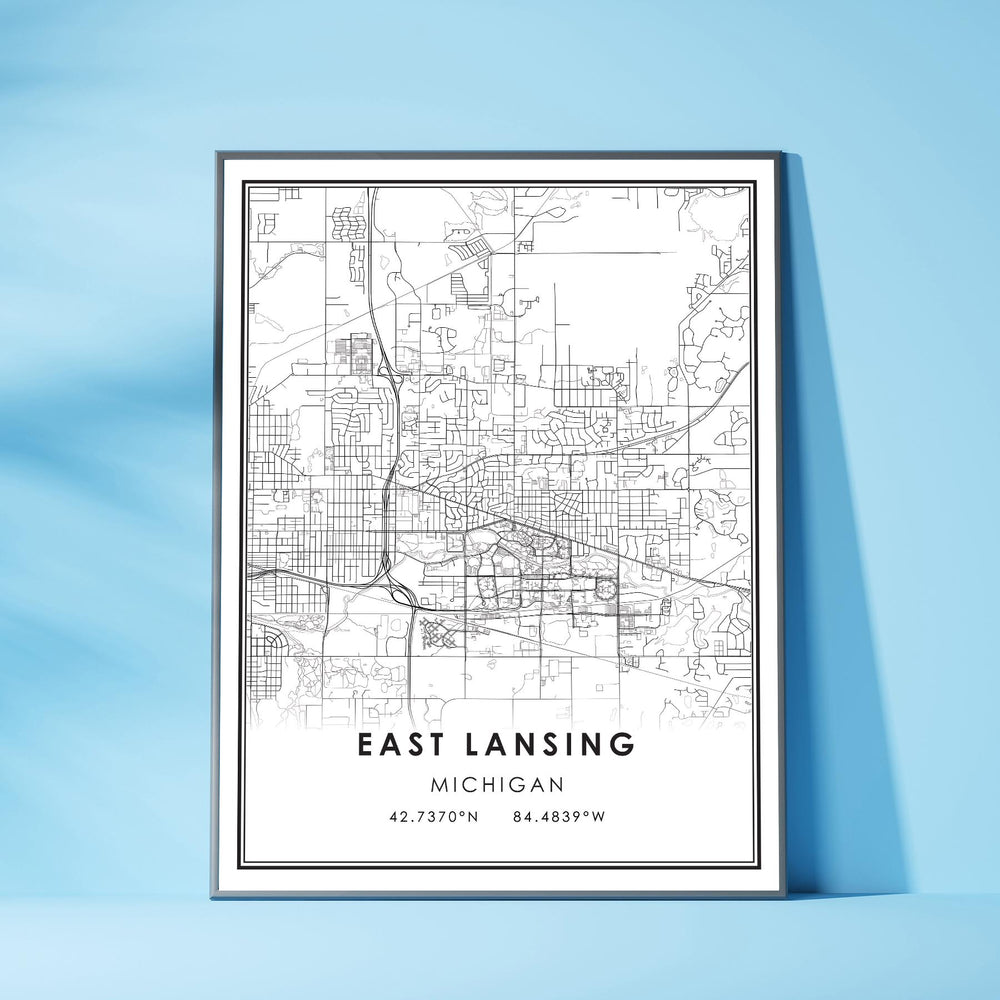 East Lansing, Michigan Modern Map Print