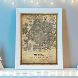 Merida, Yucatan, Mexico Vintage Style Map Print 