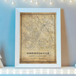 Hendersonville, North Carolina Vintage Style Map Print 