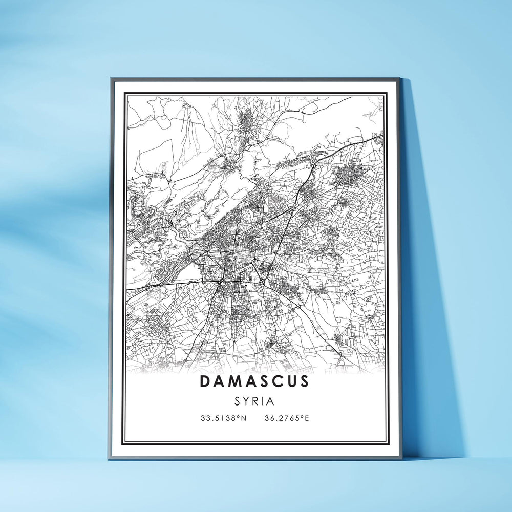 Damascus, Syria Modern Style Map Print 