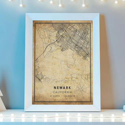 Newark, California Vintage Style Map Print 