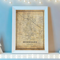 
              Brownsburg, Indiana Vintage Style Map Print 
            