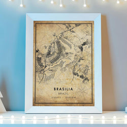 Brasilia, Brazil Vintage Style Map Print 