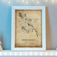 Bangladesh, South Asia Vintage Style Map Print