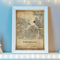 Portsmouth, Virginia Vintage Style Map Print 