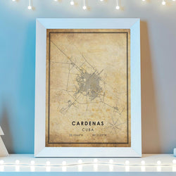 Cardenas, Cuba Vintage Style Map Print 