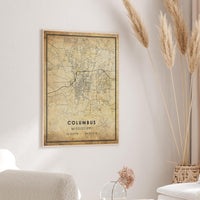 
              Columbus, Mississippi Vintage Style Map Print 
            