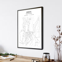 Ennis, Montana Scandinavian Map Print 