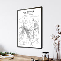 Clarksburg, West Virginia Scandinavian Map Print 