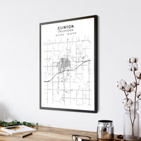 Clinton, Oklahoma Scandinavian Map Print 