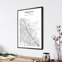 Lewisville, Texas Scandinavian Map Print 