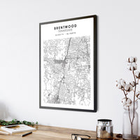 Brentwood, Tennessee Scandinavian Map Print 