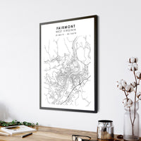 Fairmont, West Virginia Scandinavian Map Print 