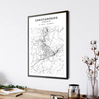 Christiansburg, Virginia Scandinavian Map Print 