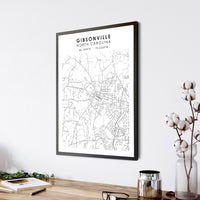 
              Gibsonville, North Carolina Scandinavian Map Print 
            